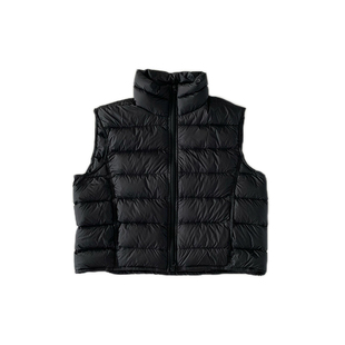 老米家 双拉链黑色背心简约立领排骨90白鸭绒短款羽绒马甲外套女