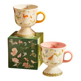 墨色原创高颜值咖啡杯女生精致陶瓷高脚伴手礼马克杯家用喝水杯子