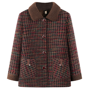 老年人冬装女毛呢外套奶奶70岁80棉袄加绒加厚老人妈妈装冬季开衫