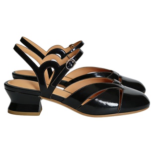 奈里法式复古黑色粗低跟包头后空凉鞋民国风百搭大码旗袍夏季凉鞋