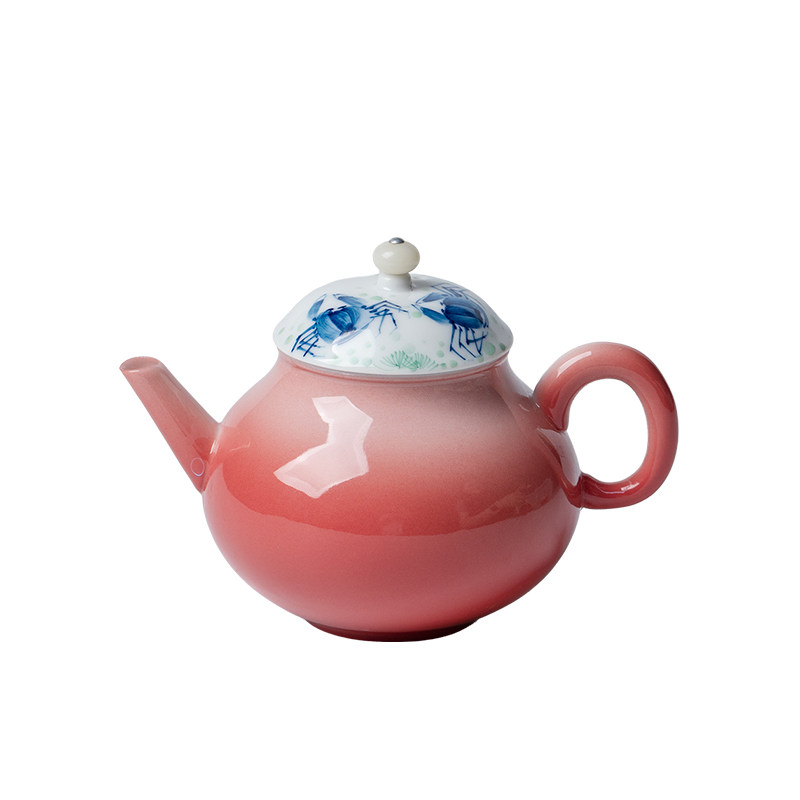 无落 手绘陶瓷茶具套装高颜值青花蟹纹一壶四杯送长辈领导伴手礼