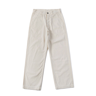 恶犬BRONSON 原胚布USN白色人字纹甲板裤男米白色HBT工装直筒长裤