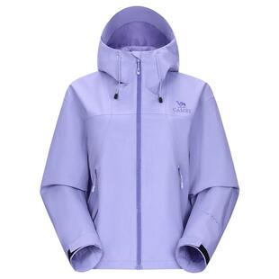 骆驼紫色冲锋衣女小斗篷修身短款外套三防防风防水防油污风衣夹克