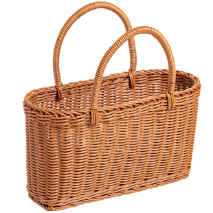 买菜篮子手提编织野餐收纳筐仿藤大号手工文艺范儿水果采摘大容量