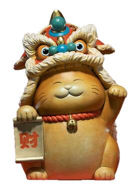 铜师傅醒狮招财猫铜摆件开业礼盒