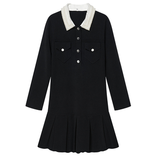 Goodland美地珍珠可拆卸翻领针织连衣裙2025冬季新款LC35506597