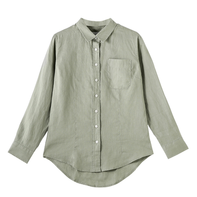 水洗亚麻修身欧洲自然长袖舒适