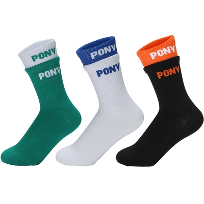 PONY波尼男女中童袜经典三色长袜运动袜三双装241K3AH02MO