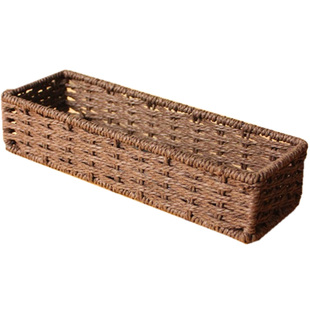 桌面小号收纳盒编制无盖杂物储物筐餐桌刀叉具整理篮遥控器盒子