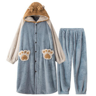 男士睡衣珊瑚绒秋冬款加厚加绒冬季法兰绒男生家居服浴袍长款套装