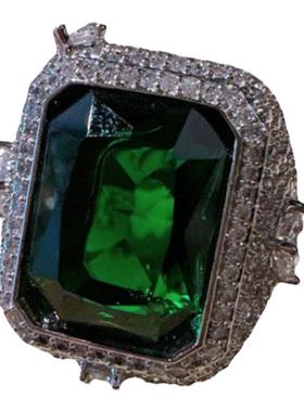 奥地利宫廷祖母绿宝石戒指 古董感 镀18K金 孔雀绿蛇纹锆石手镯