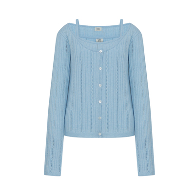 Letter from moon刺花分层吊带开衫套装2025春季新款简约宽领上衣