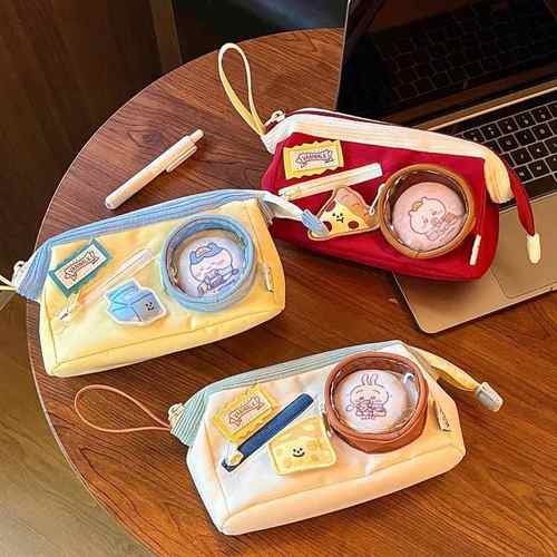 可爱食物撞色拼接笔袋大容量高颜值小初中女学生痛包文具盒铅笔袋