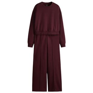 HM女装套装2件式冬季酒红色时尚简约气质卫衣套装1301759