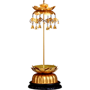 鎏金莲花佛像加高台带灯光带宝盖观音底座家用供奉客厅佛堂装饰品