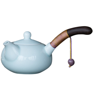 闻说|影青侧把壶手工陶瓷泡茶壶单壶过滤防烫简约功夫茶具