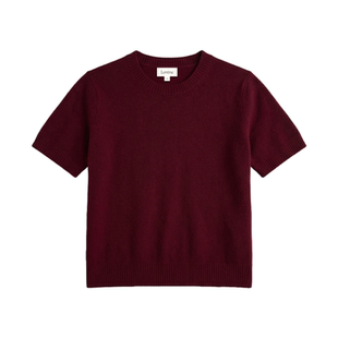 Lorene针织短袖T恤女法式圆领极简修身山羊绒体恤春装打底衫内搭