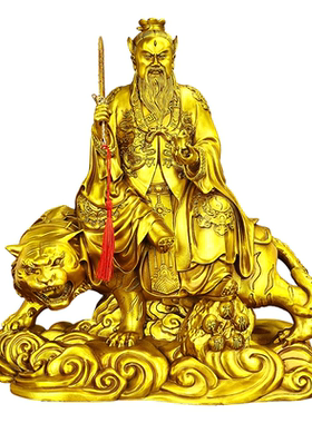 黄铜张天师骑虎举剑客厅供奉摆件