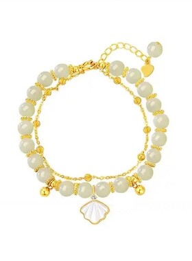 和田玉白贝母手链送女友礼物手串