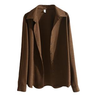 高级感免烫抗皱加厚咖色磨毛衬衫女叠穿外套秋冬打底内搭保暖衬衣