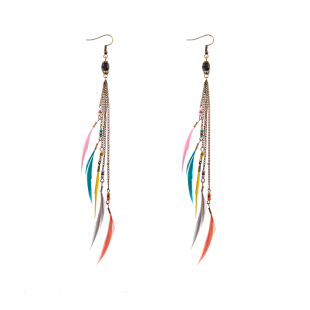 波西米亚民族风耳饰复古百搭流苏羽毛长款显脸瘦耳环个性女饰品