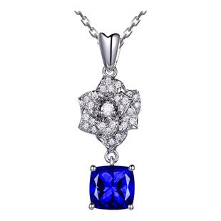 米莱珠宝 1.65克拉天然坦桑石吊坠 白18K金镶嵌18分钻石彩宝项链