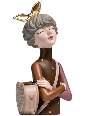 北欧轻奢蝴蝶结捧花女孩摆件