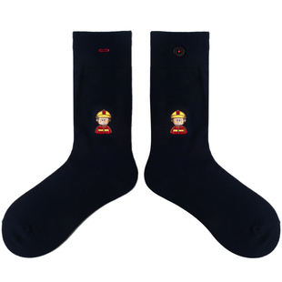 Lookit瞧它卡通刺绣纯色袜子女AB款中筒袜韩版黑白情侣街头潮袜男