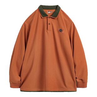 马登工装美式复古纳瓦霍polo领卫衣假两件长袖橘色针织polo衫男春