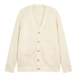 BODYDREAM轻量零压羊毛混纺毛衣外套男老钱开衫不对称花型针织衫