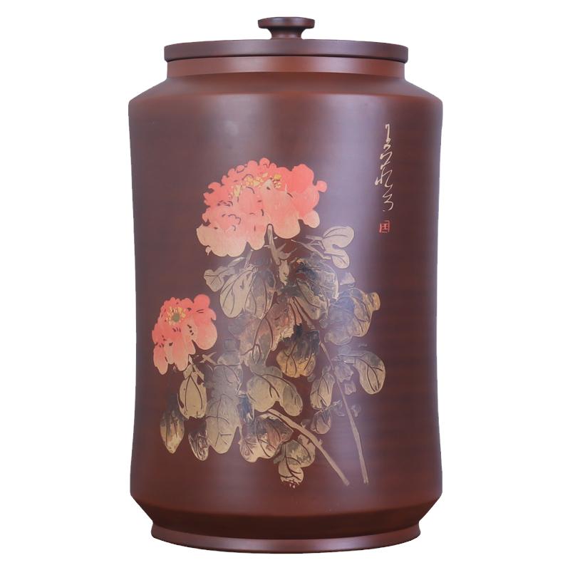 建水紫陶手工彩填27饼茶缸水缸