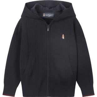 暇步士童装儿童连帽线衣开衫2025秋冬新款男大童保暖女童毛衣外套