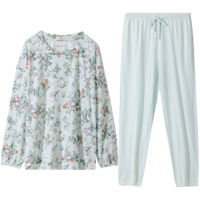 舒雅纯棉女士宽松印花睡衣套装