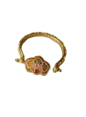 莲花如意镯花丝烧蓝手镯女士珐琅国风中式镯子金色开口荷花手环