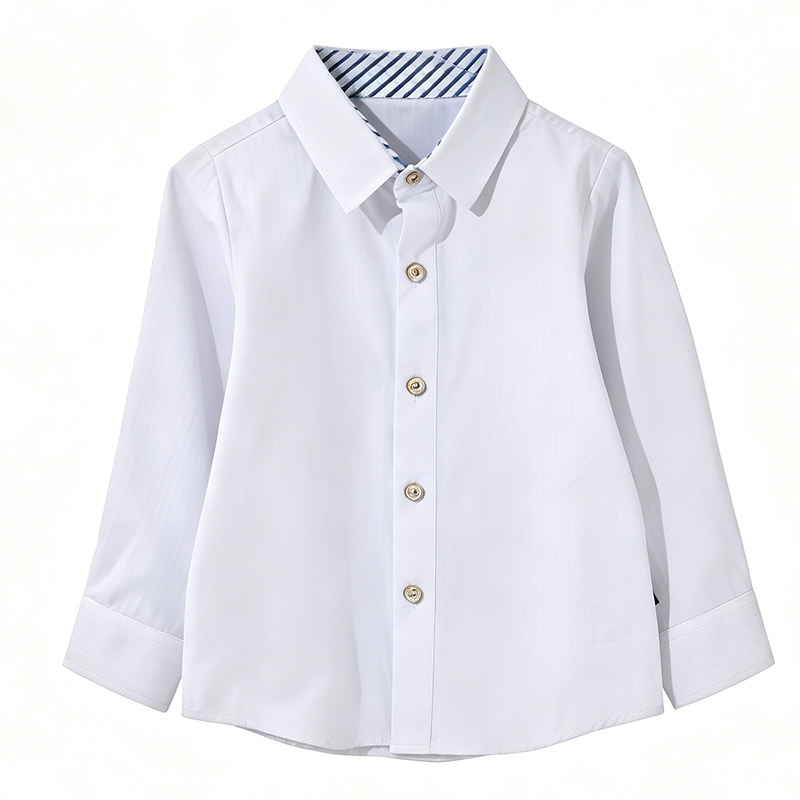 菲菲牛男童白衬衫小学生校服长袖人字斜纹高端长袖儿童演出服男款