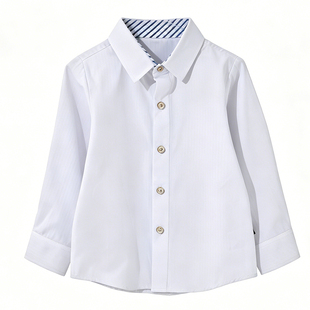 菲菲牛男童白衬衫小学生校服长袖人字斜纹高端长袖儿童演出服男款