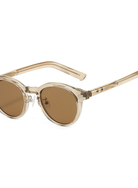 日系椭圆框复古豹纹太阳镜男