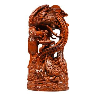 花梨实木雕刻凤凰摆件吉祥家居装饰红木工艺品新婚新居乔迁送礼品