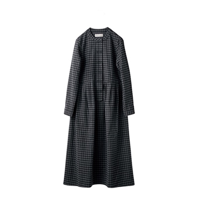 双排扣复古磨毛格子连衣裙女