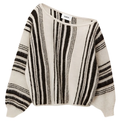 bash春季法式慵懒松弛感露肩毛绒套头毛衣斜肩针织衫上衣1H25SUEL