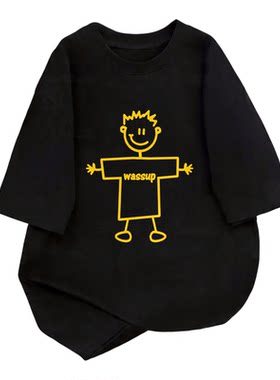 WASSUP BROWN美式拥抱幸福短袖男夏季潮流宽松痞帅男生纯棉五分袖