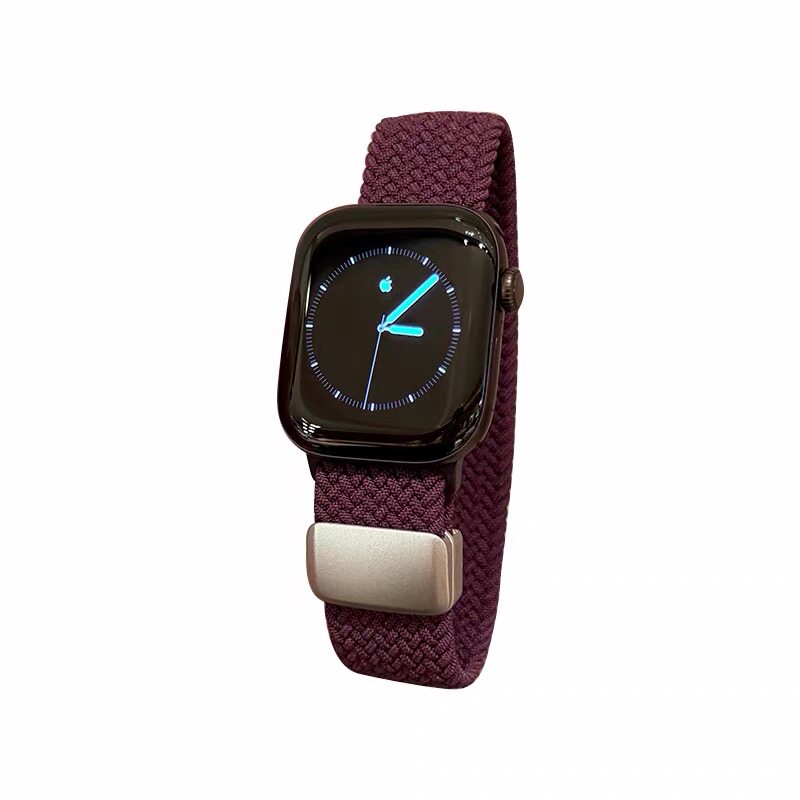适用iwatch梅子色编织磁吸扣表带