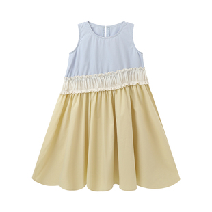布丁哈鲁童装夏装女童洋气长裙子2026新款儿童甜美拼色背心连衣裙