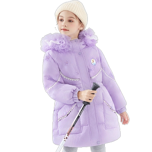 迪士尼女童羽绒服冬季2026新款儿童外出服中长款保暖外套洋气公主