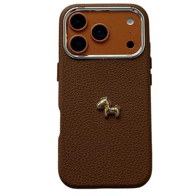 皮质立体小金马适用苹果手机壳