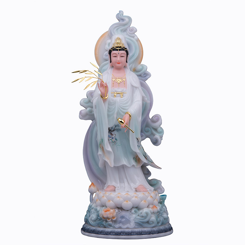 汉白玉供奉摆件水墨丹青西方三圣