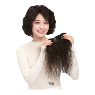 瑞贝卡假发片女士羊毛卷头顶补发块蓬松纹理小卷全真发刘海假发片