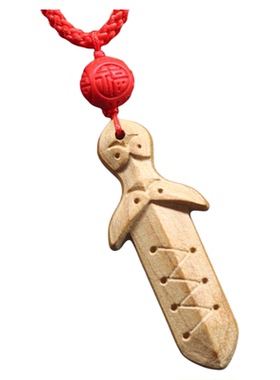 桃木剑小吊坠原木八卦七星剑项链