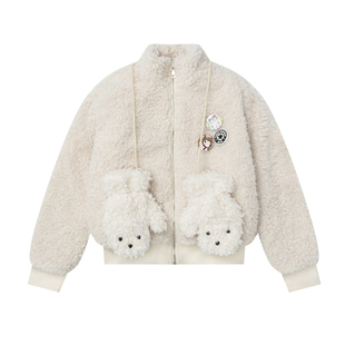 橘子树在哪儿立领奶fufu羊羔毛外套女冬季设计感保暖加厚短款棉服