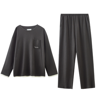 红豆柔柔棉男士纯棉睡衣假两件运动休闲长袖华夫格外穿春秋家居服